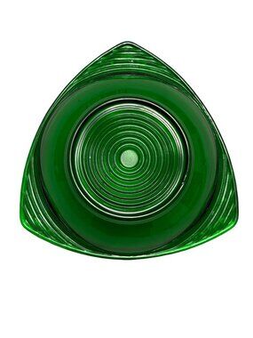 Vintage Green Glass Bowl 6” Triangular Shape Concentric Rings Mid Century Modern